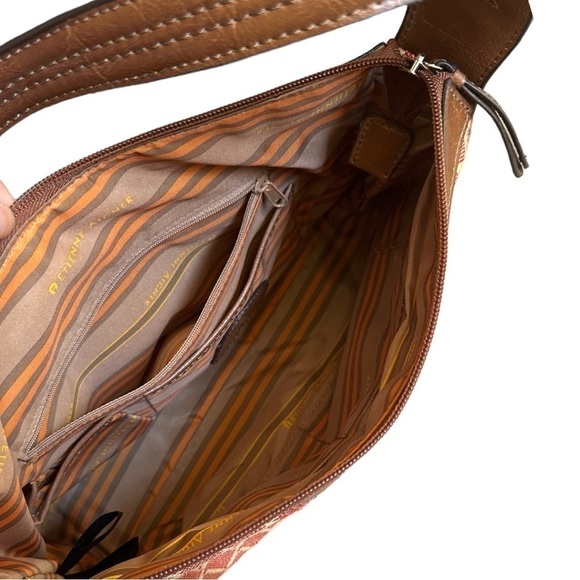 Etienne Aigner Orange Linen Faux Leather Colorful Diamond Shoulder Bag - Picture 4 of 9